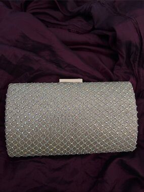 Crystal-Embellished Gold Evening Clutch